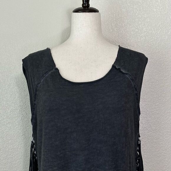 Urban Outfitters Ecote Boho Gray Mineral Wash Fringe Crop Top - Picture 2 of 11